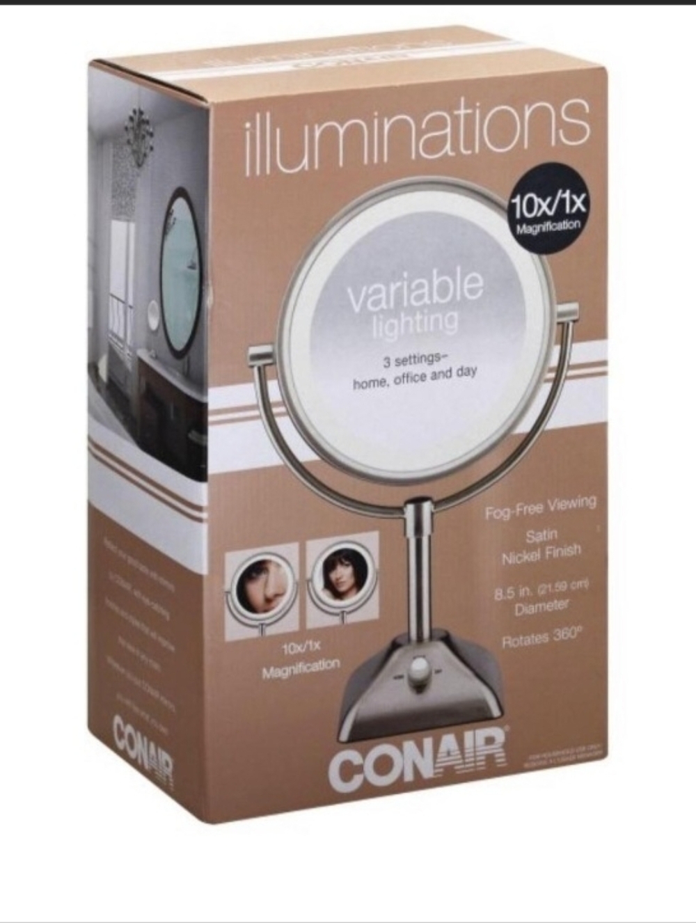 Illuminations Satin Nickel Finish Variable Lighting Makeup Mirror 10x/1x